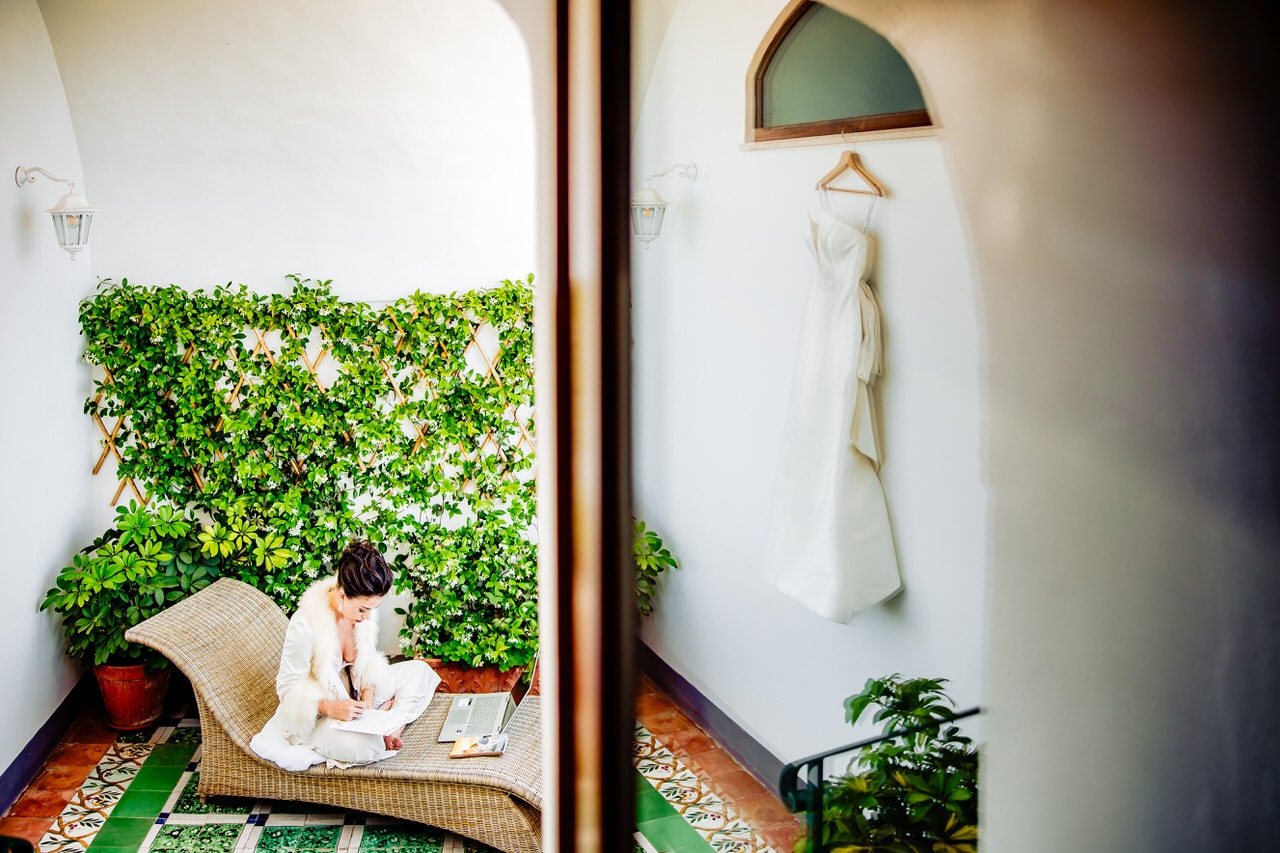Villa Cimbrone Ravello Amalfi Coast Bride writing the vows